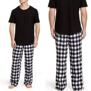 NEW Rachel Parcell Plaid Flannel Pajama Bottom Pants Black White Check Nordstrom